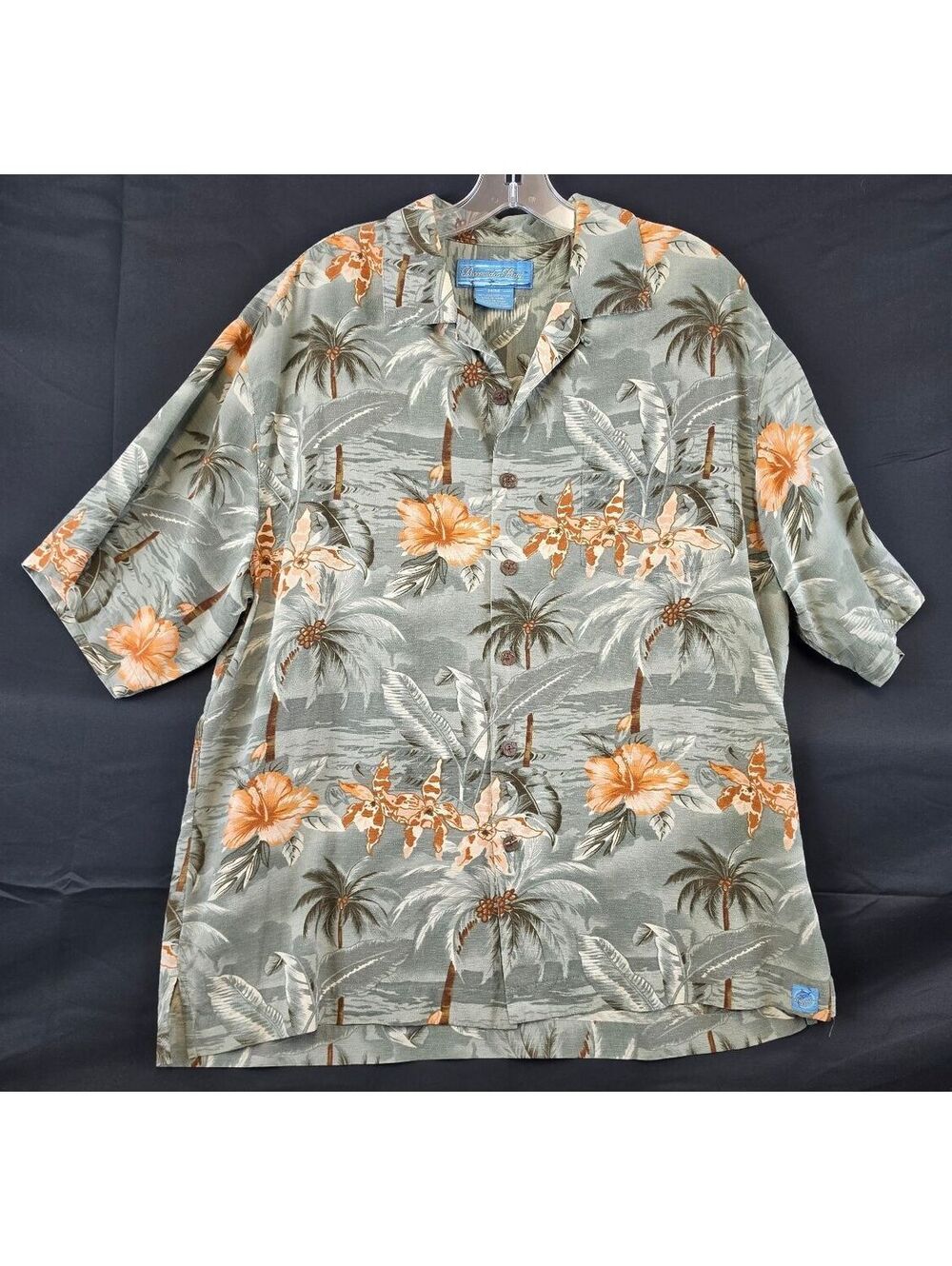 Bermuda Bay Men's Medium Silk Hawaiian Shirt with Tropical Floral Print